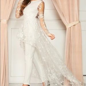 Shein White Floral Jumpsuit with Cape